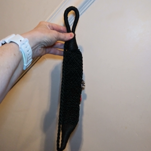 Vintage Black Cord Woven Belt With Shell & Coral Bead Decoration - Picture 10 of 11